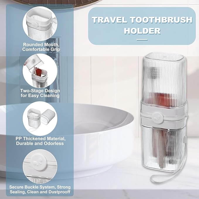 uxcell 1Pcs Travel Toothbrush Case, Portable Travel Toothbrush Holder with Cover, Toothbrush and Toothpaste Container for Bathroom, Gym,Business Trip, Camping (White)