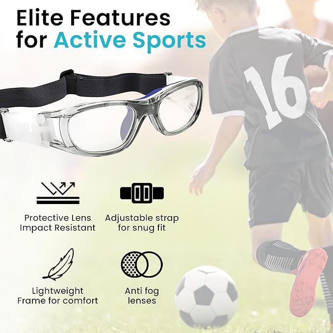 BLUE CUT Safety Basketball Goggles For Kids for Outdoor Sports Activities Anti Fog Replaceable to Prescription Lenses-StrideForce Fitness