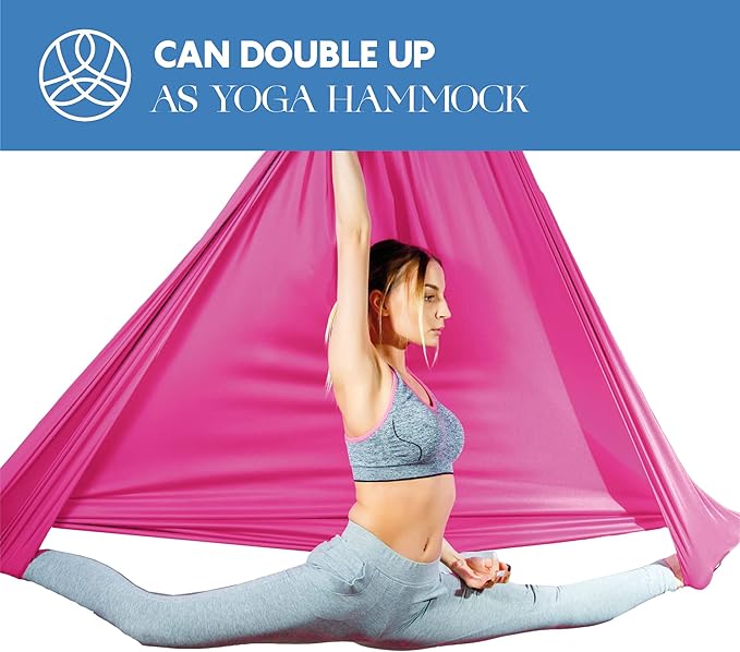 Aerial Silks Starter Kit - Durable 9 Yards of Aerial Yoga Hammock with Hardware & Guide - Aerial Swing for Acrobatic Flying Yoga & All Levels (Aerial Rigging Point Up to 13ft)-StrideForce Fitness