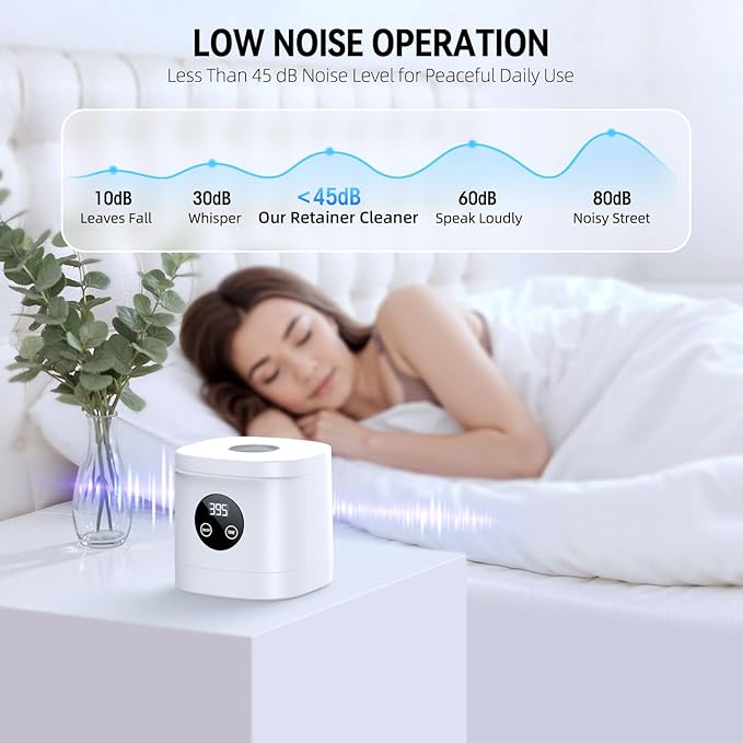 TEBAL Ultrasonic Retainer Cleaner Machine, 52kHz Ultrasonic Denture Cleaner for Night Guards, Braces, Toothbrush Heads, Jewelry and More, Ultrasonic Cleaner for Retainers with 250ML Capacity, White