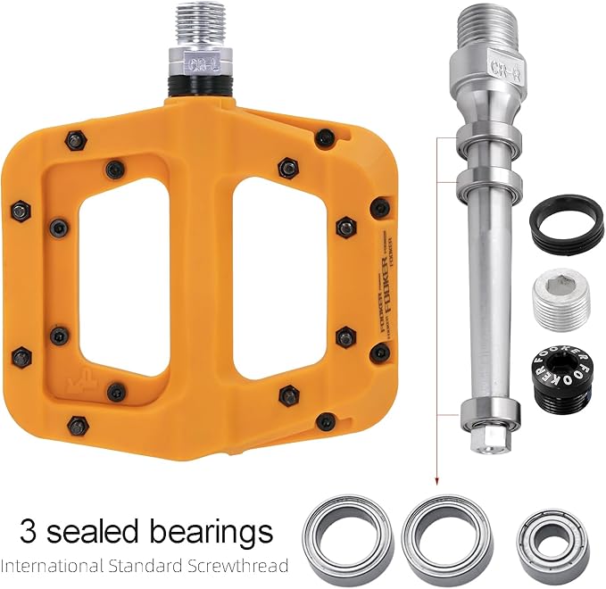 FOOKER MTB Pedals Mountain Bike Pedals 3 Bearing Non-Slip Lightweight Nylon Fiber Bicycle Platform Pedals for BMX MTB 9/16"-StrideForce Fitness
