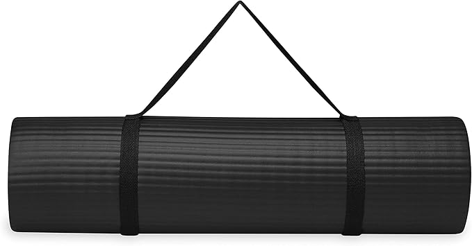 Gaiam Essentials Thick Yoga Mat Fitness & Exercise Mat with Easy-Cinch Yoga Mat Carrier Strap, 72"L x 24"W x 2/5 Inch Thick-StrideForce Fitness
