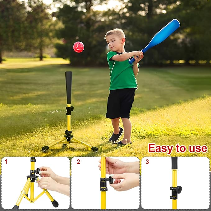 Baseball Tee for Kids,Batting Tee,Softball Tee,Youth Hitting Tee,Teeball Tee,Travel Tee,Easy Adjustable Height-StrideForce Fitness