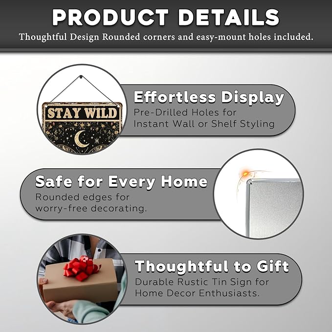 Vintage Tin Sign Butterfly Stay Wild Moon Tin Sign Retro Wall Decor for Home Office Room Wall Decor Poster 12 * 8inch-StrideForce Fitness