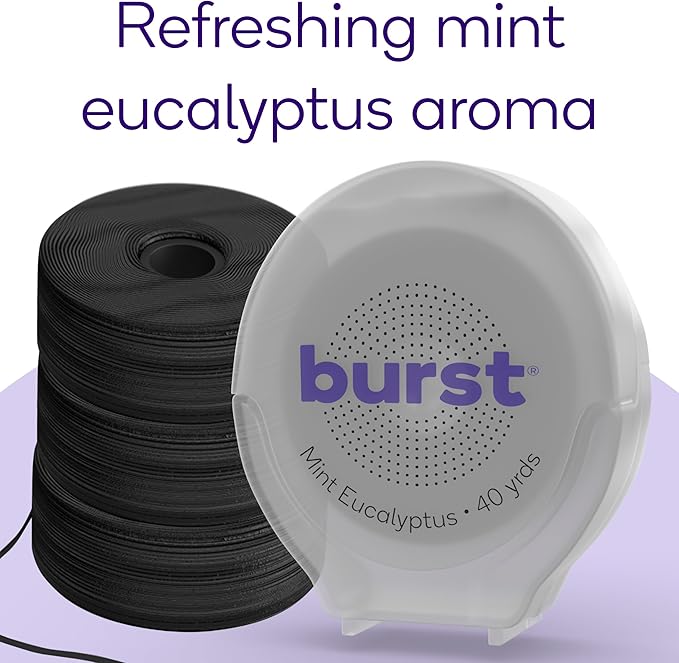 BURST Expanding Dental Floss Kit (Mint Eucalyptus/120 Yards/Starter Kit + 3 Refills) | Stain Absorbing & Woven Tooth Floss with Xylitol Coating to Fight Cavities | Vegan | Paraben Free Expanding Floss
