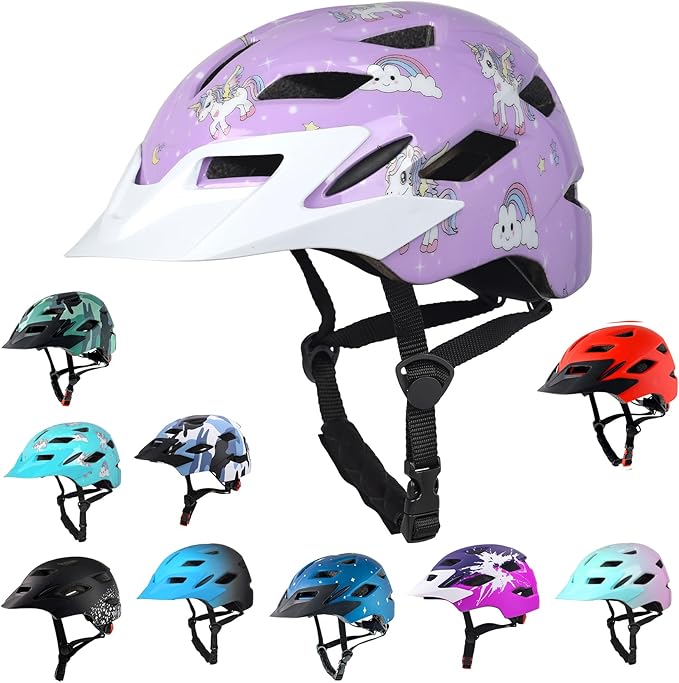 Kids Bike Helmet,Bavilk Kids Boys Girls Bike Helmets with LED Light Detachable Visor Children Youth Teen Multi-Sport for Skating Cycling Scooter Skateboard Adjustable & Lightweight 19.7"-22.4"-StrideForce Fitness