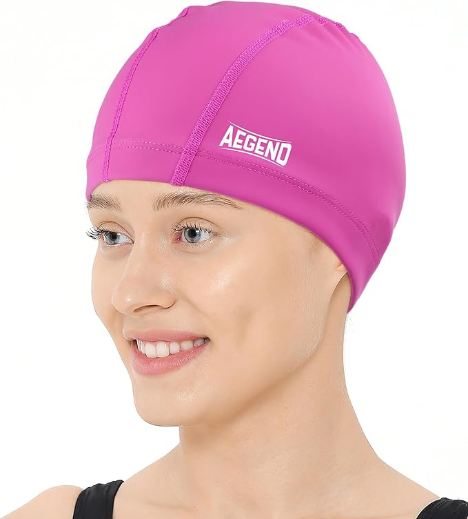 Aegend Fabric Swim Cap, Silicone Waterproof Layer - Breathable Cloth Swimming Cap, Keep Hair Dry with Hight Elasticity for Youth(8-16) Adult, 2 Sizes to Choose-StrideForce Fitness