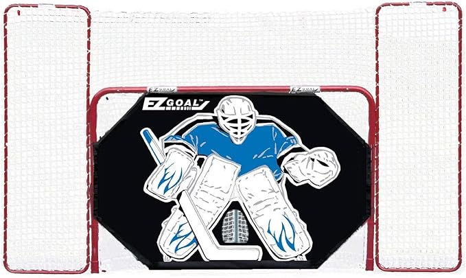 EZ Goal Folding Hockey Training Goal Net w/ Backstop, Targets, & Shooter Tutor , Red/White, 2-Inch-StrideForce Fitness