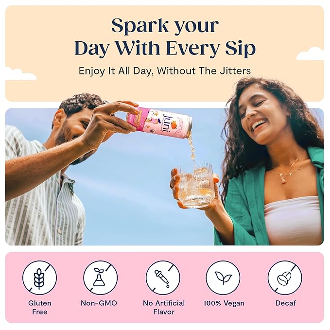 Juni Sparkling Adaptogen Drink with Ashwagandha, Lion’s Mane & Reishi Mushrooms | Green Tea for Focus, Zero Sugar, 5 Calories | Decaffeinated, Non Alcoholic Drinks - Cherry Lime 12 pack-StrideForce Fitness