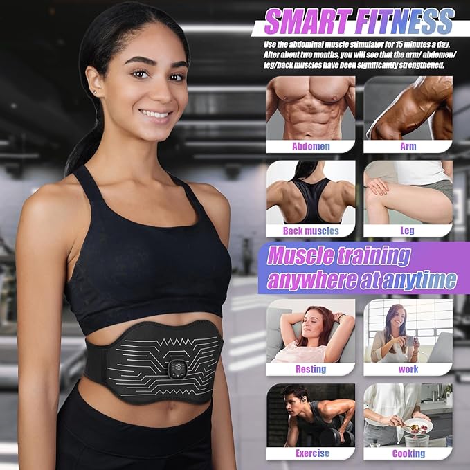 FDA Cleared - Abs Stimulator Muscle Toner, EMS Muscle Stimulator, Fitness Belt Ab Workout Equipment Black White-StrideForce Fitness