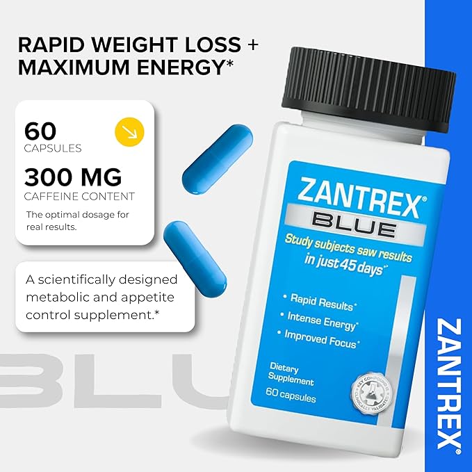 Zantrex Blue Energy & Thermogenesis Boost Energy | Weight Management Supplement for Appetite Control, Increased Calorie Burn and Supports GLP-1 Levels | 60 Capsules-StrideForce Fitness