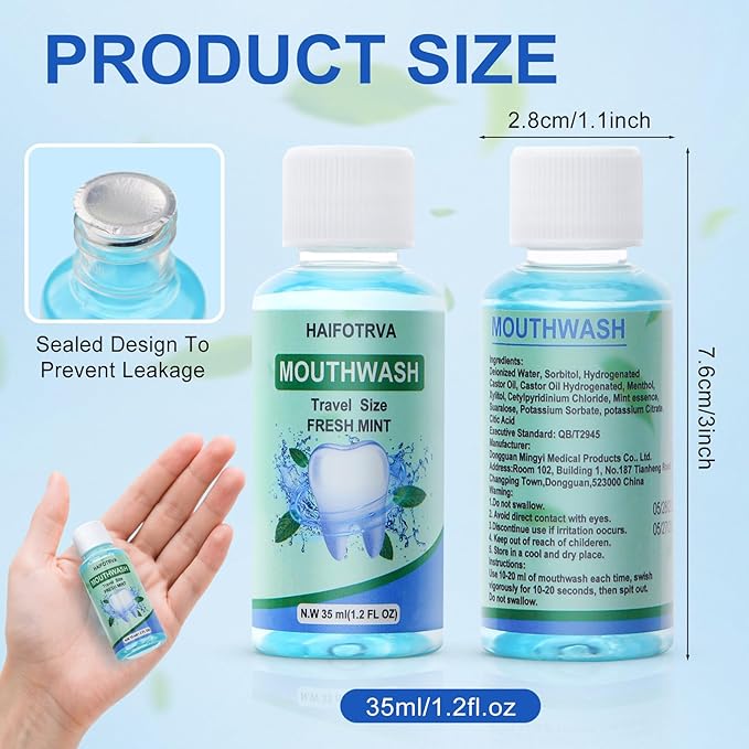 25 Pcs Mini Mouthwash Travel Size Bulk,Blue Portable Mint Flavor Mini Mouthwash Individual 35ml/1.2oz On The Go Mouth Wash Small Bottle for Travel,Office,Toiletry Kits