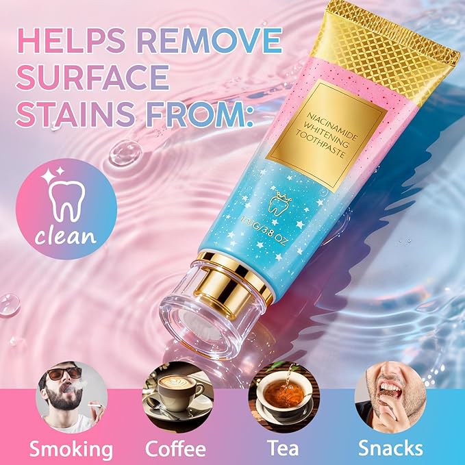 Niacinamide Whitening Toothpaste - Gum Care Strengthen, Tooth Enamel, Prevent Cavities, Fresh Breath, Gentle & Non-lrritating, Fluoride-Free