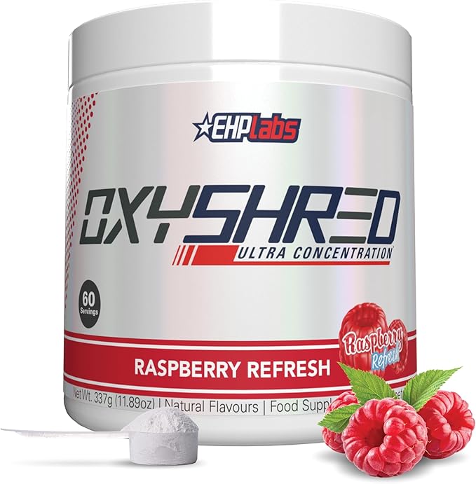 EHP Labs OxyShred Pre Workout Powder - Preworkout Powder with L Glutamine & Acetyl L Carnitine, Energy Boost Drink - Raspberry Refresh, 60 Servings-StrideForce Fitness