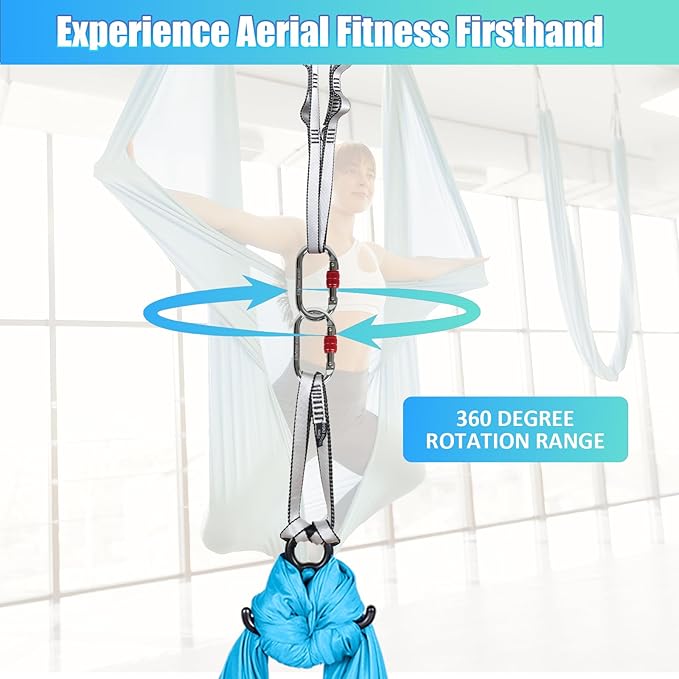 Aerial Silks Kit & Aerial Yoga Hammock - 11Yd Premium Fabric Hardware - Easy Setup for Flying Yoga, Aerial Swing & Fitness - Supports Up to 14ft Rigging-StrideForce Fitness