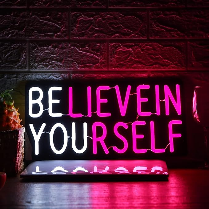 Believe in Yourself Neon Sign USB Powered for Room Decor, LED Neon Light Sign Dimmable for Kids Bedroom Office Bar Wall Art Birthday Gift 16 * 7.5 Inches Pink-StrideForce Fitness