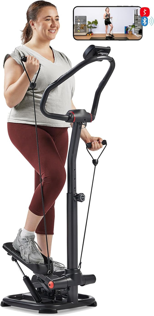 Sunny Health & Fitness 2-in-1 Premium Power Stepper with Resistance Bands, Low-Impact Cardio, Space-Saving, Height-Adjustable, with Enhanced Bluetooth Connectivity with Free SunnyFit App-StrideForce Fitness