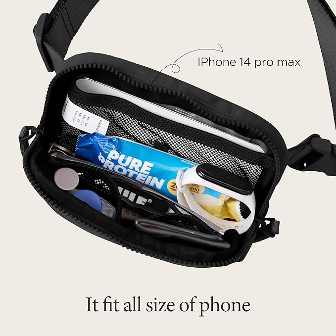 ODODOS Unisex Mini Belt Bag with Adjustable Strap Small Fanny Pack for Workout Running Traveling Hiking, Elegant Black-StrideForce Fitness