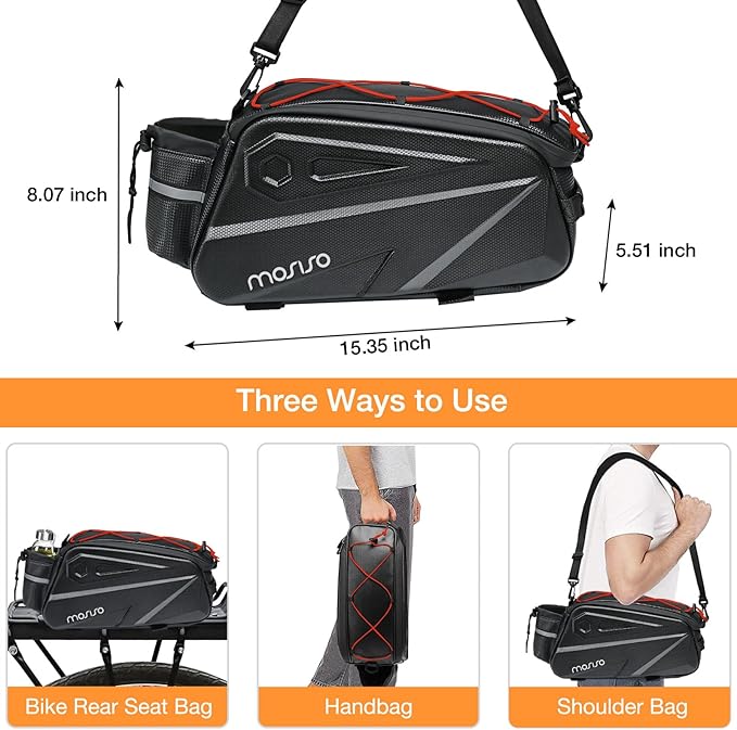 MOSISO Bike Rack Bag, Waterproof Bike Rear Rack Handbag Bicycle Trunk Bag, 14L EVA Mountain Bicycle Rear Seat Storage Saddle Pouch Cycling Luggage Pouch with Shoulder Strap, Red-StrideForce Fitness