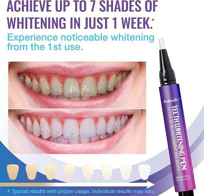 Viebeauti Teeth Whitening Pen Gel: Tooth Whitener with Carbamide Peroxide for Sensitive Teeth - Professional Dental Stain Remover for an Instant Bright Smile 0.2 Fl Oz