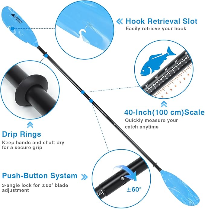 Adjustable Kayak Paddle Boat Oar: Kayak Canoe Paddles 90-98 inch/230-250cm - Aluminum Floating Kayaking Fishing Oars with Paddle Leash for Adults Youth-StrideForce Fitness