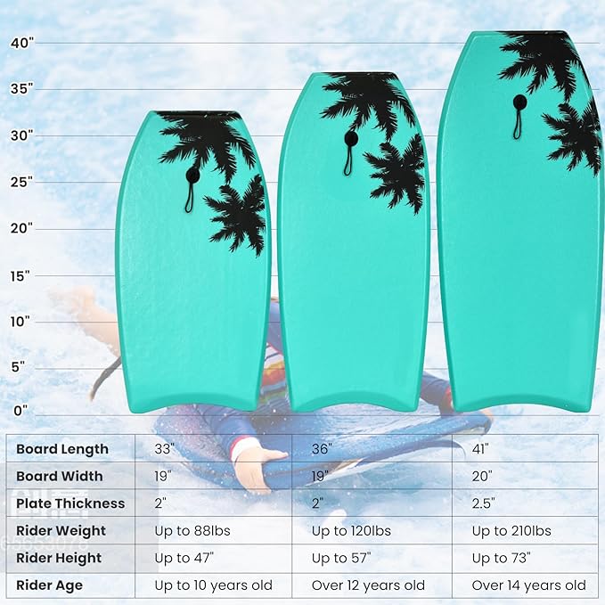 KOTEK 33/37/41 Inch Body Board with Wrist Leash, EPS Core, Dual Channel, HDPE Slick Bottom, Bodyboard for All Skill Levels & Wave Conditions-StrideForce Fitness