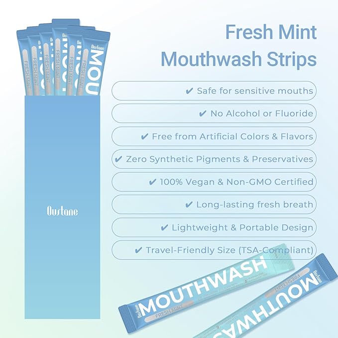 Travel Size Fresh Mint Mouthwash, Alcohol-Free, 15ml Portable Packets, Long-Lasting Freshness (30)