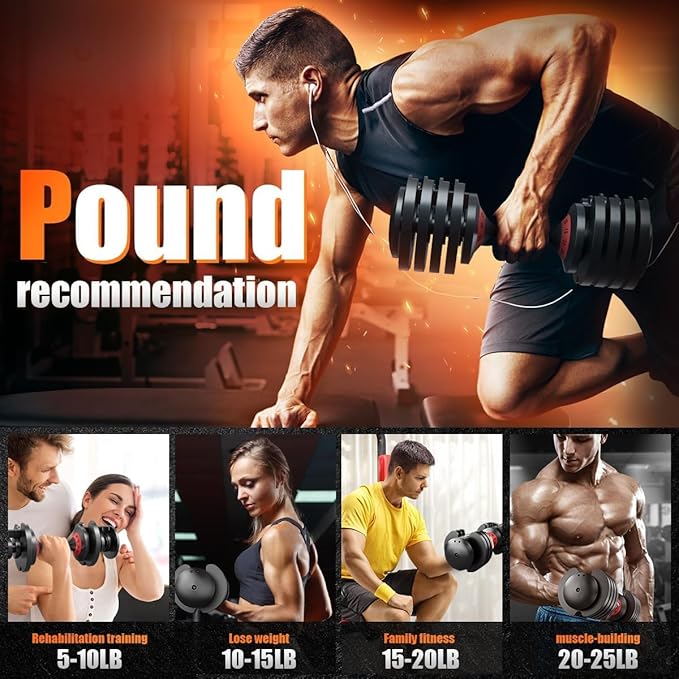 VEICK 25/55 lbs Adjustable Dumbbell with Anti-Slip Turning Handle, Fast Adjust Weight for Men Women, Exercise Equipment with Tray for Home Gym Full Body Workout Fitness-StrideForce Fitness