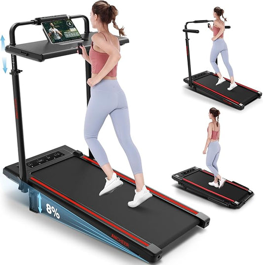 Walking Pad Treadmill with Desk Workstation,3.0 HP Foldable Treadmills with 12% Incline & Handle Bar,300lbs Capacity,2s Folding,Ultra-Quiet,Small/Compact Under Desk Treadmills for Home Ofiice-StrideForce Fitness