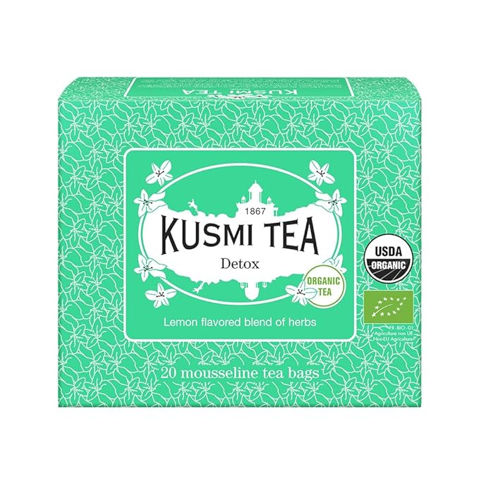 Kusmi Tea - Detox - Organic Blend of Green Tea, Mate & Lemon - Lemongrass, Rose Hip and Lemon Flavours - Enjoy Hot or Iced - Exotic Infusion Perfect for Tea Lovers - 20 Tea Bags-StrideForce Fitness