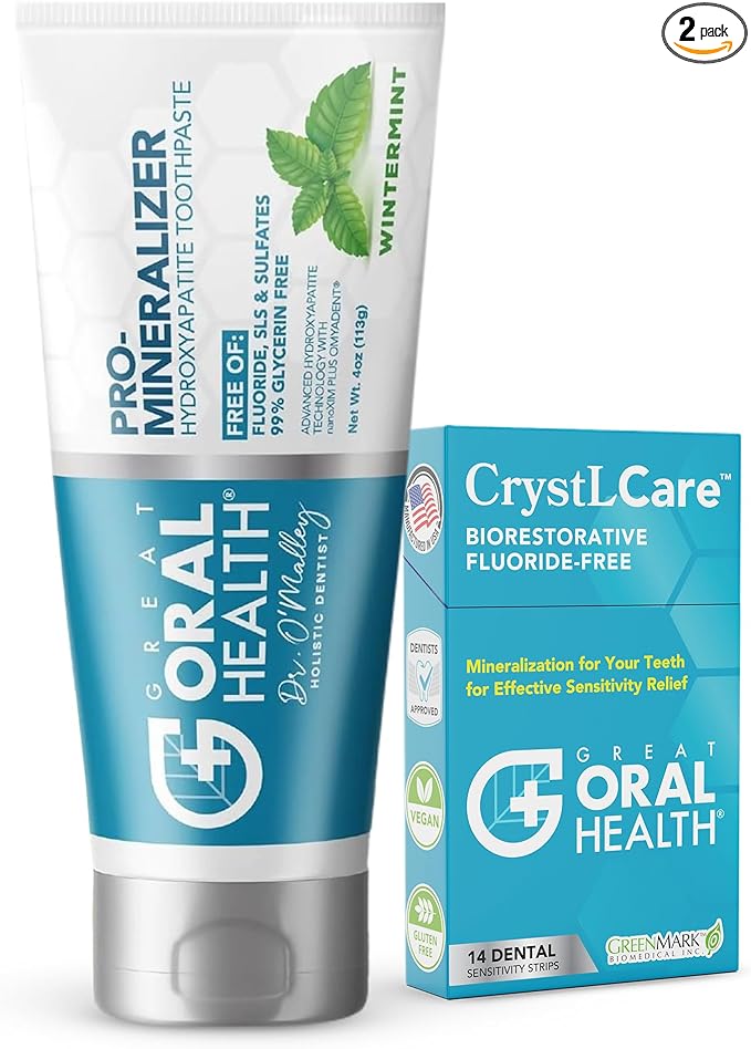 Tooth Sensitivity Treatment Bundle: Remineralizing Nano Hydroxyapatite Toothpaste Fluoride Free & CrystLCare Biorestorative Sensitive Teeth Dental Strips for Enamel Remineralization and Lasting Relief