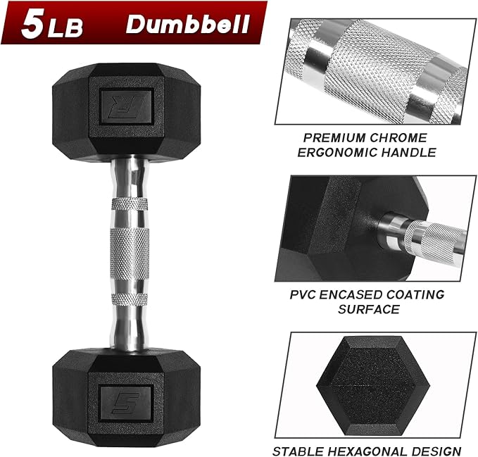 RitFit 5-650 LBS PVC Encased Hex Dumbbell Sets with Optional Rack for Home Gym, Hand weight with Chrome Handle for Strength Training, Workouts-StrideForce Fitness