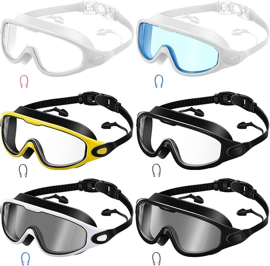 Kanayu 6 Pieces Swimming Goggles Wide View No Leaking Anti Fog Adult Swim Goggles with Earplugs Nose Clip for Adult Men Women-StrideForce Fitness