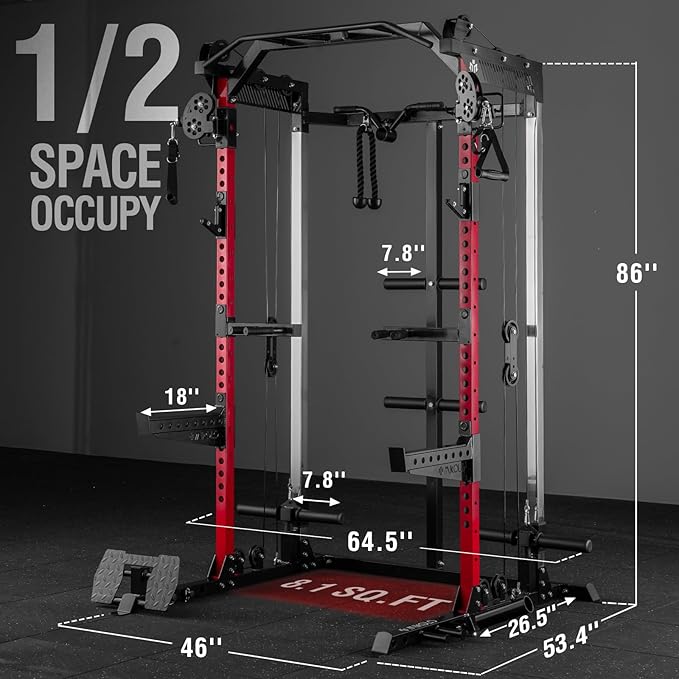 Mikolo Power Cage, 2000LB Power Rack with Independent Dual Pulley System, Multi-Function Home Gym Workout Machine for Cable Crossover-StrideForce Fitness