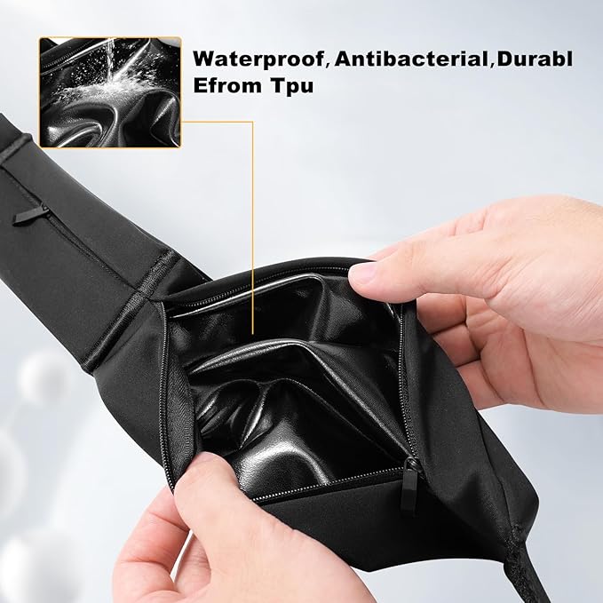 Running Belt for Women and Men, Water Proof Running Belts Fanny Pack with Water Bottle,Slim Hydration Running Bag Belts with Phone Bottle Holder Adjustable Fit for Runner (Black, Large)-StrideForce Fitness