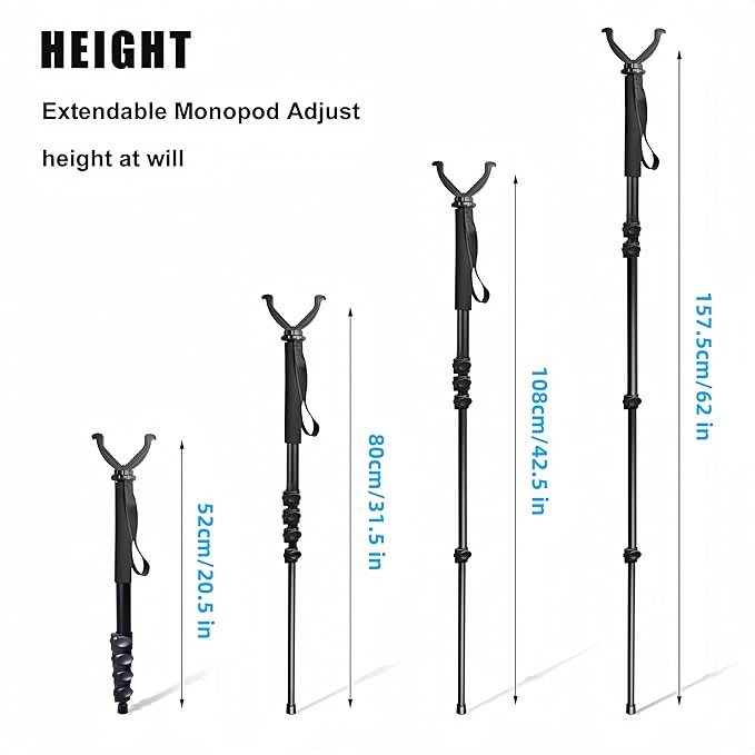 Shooting Stick with V Yoke, 22-62 inches Adjustable Aluminum Shooting Monopod for Hunting Rifles-StrideForce Fitness