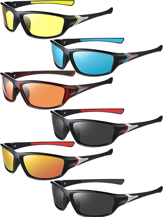 Frienda 6 Pack Polarized Sport Sunglasses for Men Multipack Fit over Glasses Pack Lot Set Men's Sport Fishing Eyeglasses-StrideForce Fitness