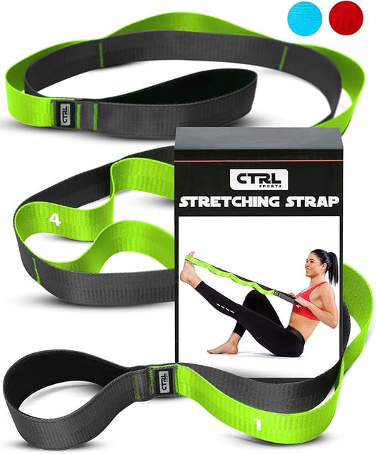 Stretching Strap with Loops - Non Elastic Stretch Band for Physical Therapy, Yoga Strap for Stretching Equipment, Stretch Bands for Exercise and Flexibility - Fascia, Hamstring & Leg Stretcher Belt-StrideForce Fitness