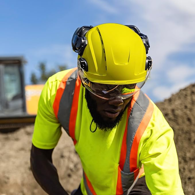 GE Safety Helmet: ANSI Type 2 Class G & E, Advanced Impact Technology, Ultra Comfortable Memory Foam, Heat Stress Reduction, Compatible with Accessories, Adjustable Size OSHA Approved-StrideForce Fitness