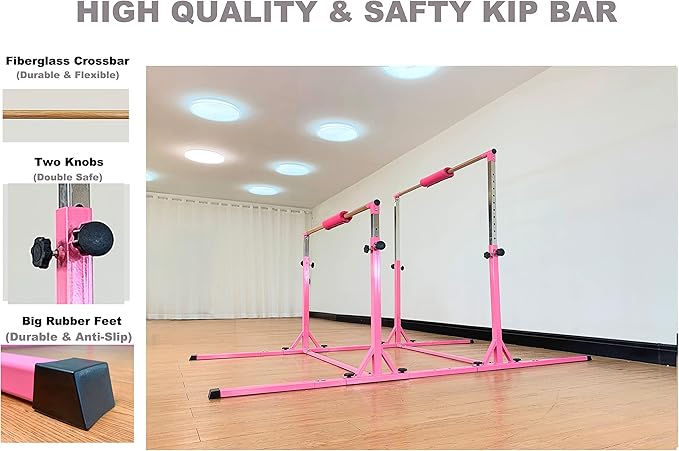 Gymnastics Double Horizontal Bars 3Play Parallel Bars Uneven Bars Gymnastics Training Kip Bar with 304 Stainless Steel Regulating Arms & Fiberglass Rail for Indoor Outdoor Home Club Use-StrideForce Fitness