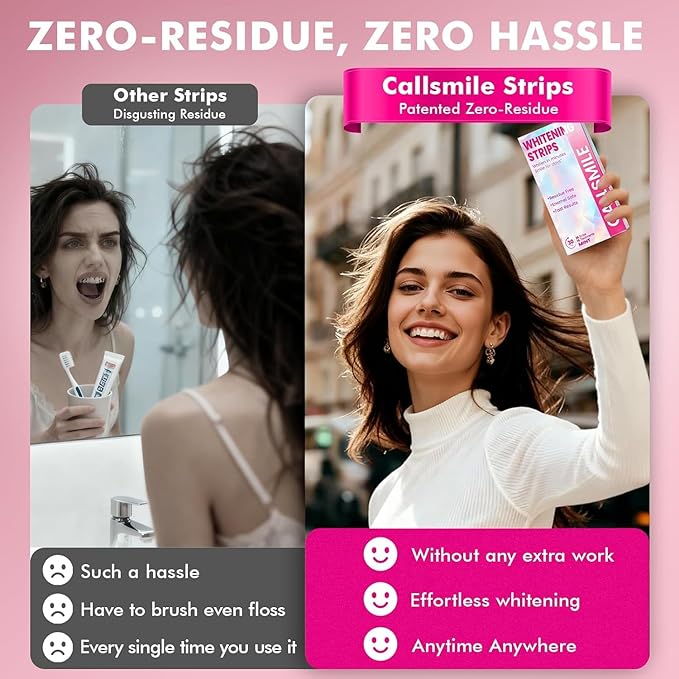 Callsmile Teeth Whitening Strips - Fast & Gentle Whitening with 6% Hydrogen Peroxide - Formulated for Sensitive Teeth, Non-Slip Technology - Residue-Free, Safe & Easy Smile Brightening(16 Treatment)