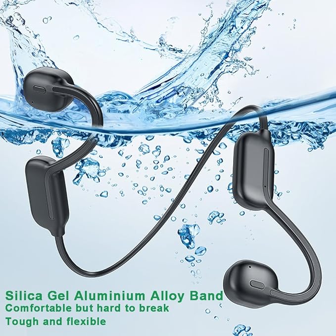 IHAO Swimming Headphones True Bone Conduction Open Ear Headset MP3 Player Built-in 32G Memory IP68 Underwater Waterproof Stereo Bluetooth Earphone for Driving Bicycling Running Skiing-Black-StrideForce Fitness