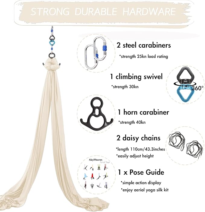 Aerial Silks Yoga Swing Set - 9/11 Yards Aerial Yoga Hammock Kit Anti-Gravity Flying for Fitness, Low/Non Stretch Nylon Tricot Fabric Hardware Included for Dance-StrideForce Fitness