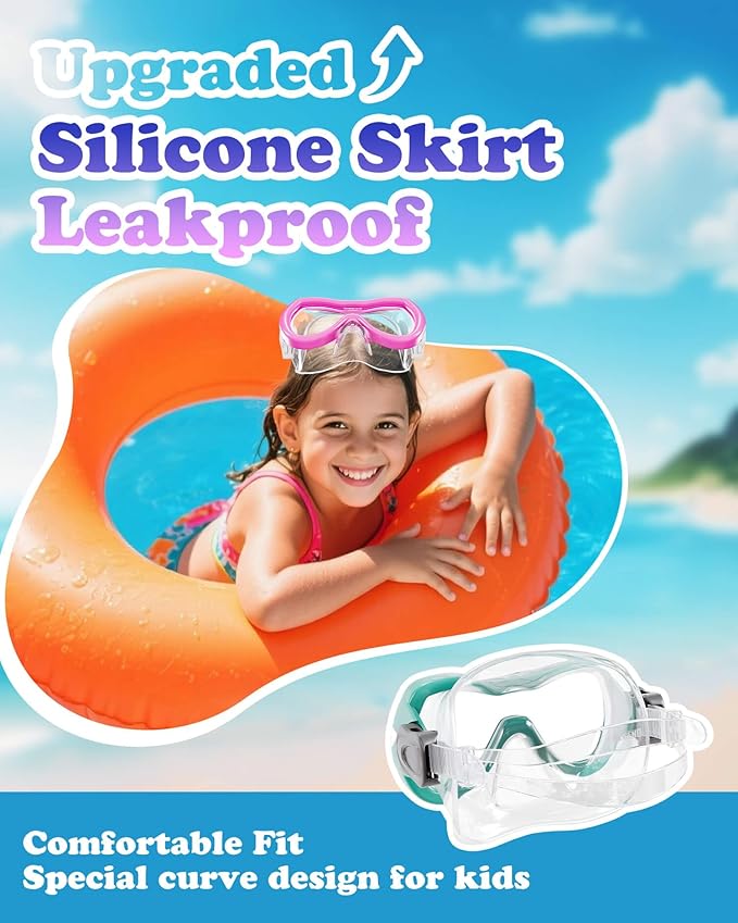 Aegend Kids Swim Mask Goggles, Tempered Glass 180° HD Wide View with Nose Cover-StrideForce Fitness