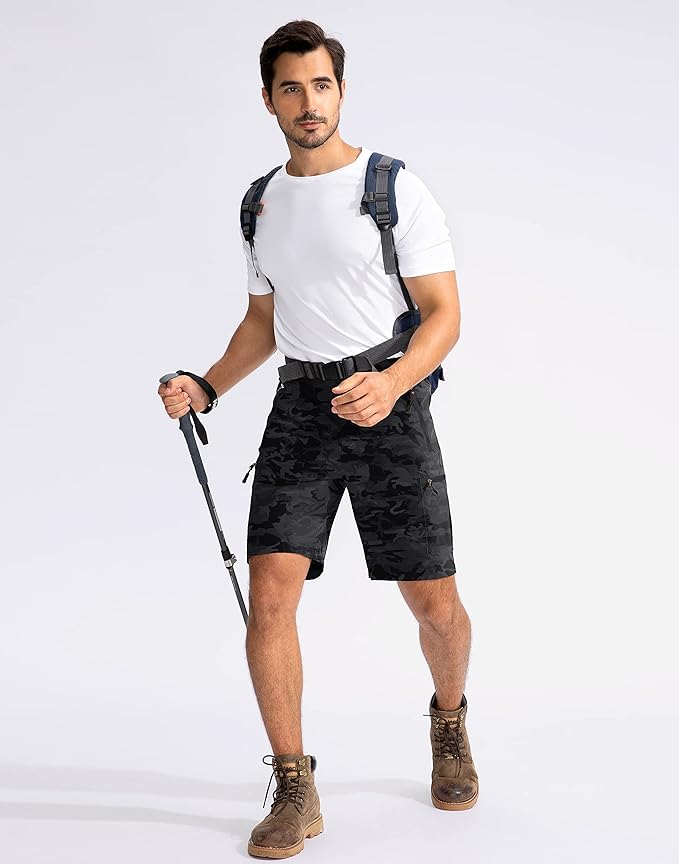 Pudolla Men's Hiking Cargo Shorts 9" Lightweight Outdoor Work Shorts for Men Travel Golf Camping Casual with 5 Zipper Pockets-StrideForce Fitness