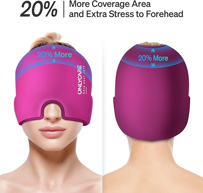 ONLYCARE Migraine Relief Cap, Upgraded Odorless Migraine Ice Head Wrap, Headache Relief Hat for Migraine, Hot Pink-StrideForce Fitness