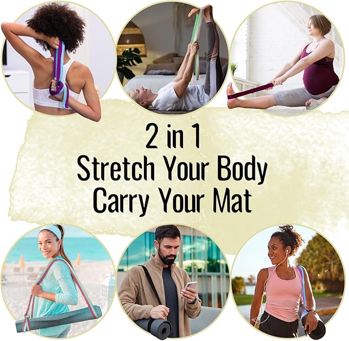 TECEUM Yoga Strap & Mat Strap – 2 IN 1 – Cotton – 6 ft 8 ft 10 ft (30+ colors) – Adjustable Non-Slip Belt for Yoga, Pilates, Stretching, Physical Therapy, Fitness & Home Workout – For Carrying Mats-StrideForce Fitness