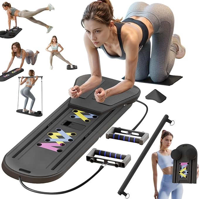 Pilates Reformer Board, 6 in 1 Portable & Foldable Pilates Reformer Set with Resistance Bands, Pilates Board for Home Workout, Multifunctional Abdominal Board-StrideForce Fitness