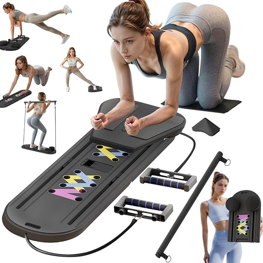 Pilates Reformer Board, 6 in 1 Portable & Foldable Pilates Reformer Set with Resistance Bands, Pilates Board for Home Workout, Multifunctional Abdominal Board-StrideForce Fitness