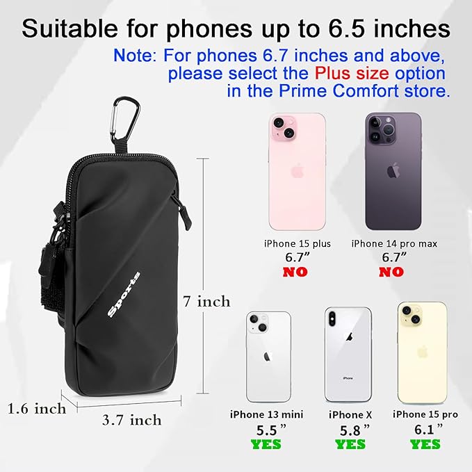 Phone Holder Arm Band, Small Crossbody Shoulder Holsters Bag with Arm Bands, Fits iPhone and Android, Use for Running, Walking, Hiking & Biking (6.7 Inches, Black)-StrideForce Fitness